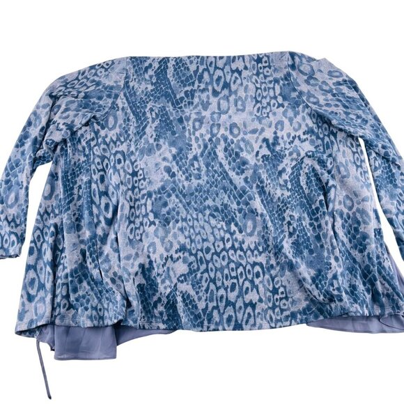 Lori Goldstein Blue Animal Print Long Sleeve Cardigan Open Flowy size Large - Picture 5 of 5